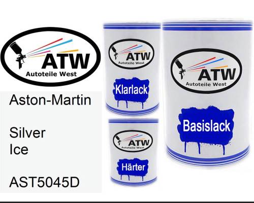 Aston-Martin, Silver Ice, AST5045D: 500ml Lackdose + 500ml Klarlack + 250ml Härter - Set, von ATW Autoteile West.